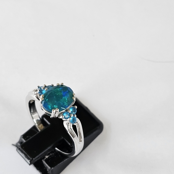 Genuine Paraiba Blue Color Opal Ring in Sterling Silver Size 8! 💙 - Picture 4 of 9